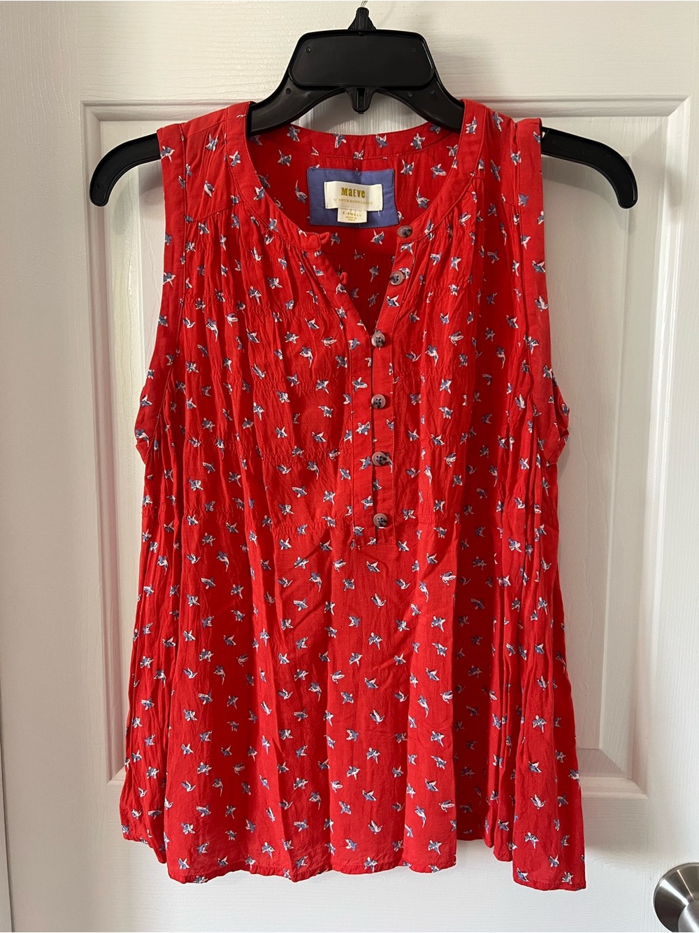 Maeve Red Sleeveless Button-Front Tank Top